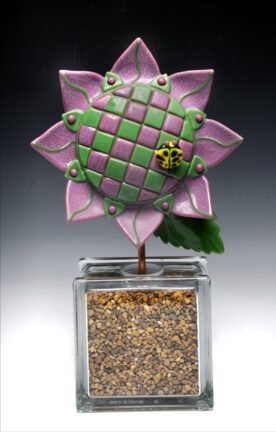 Maureen Storey - Sunflower in Plum and Avocado with Ladybug